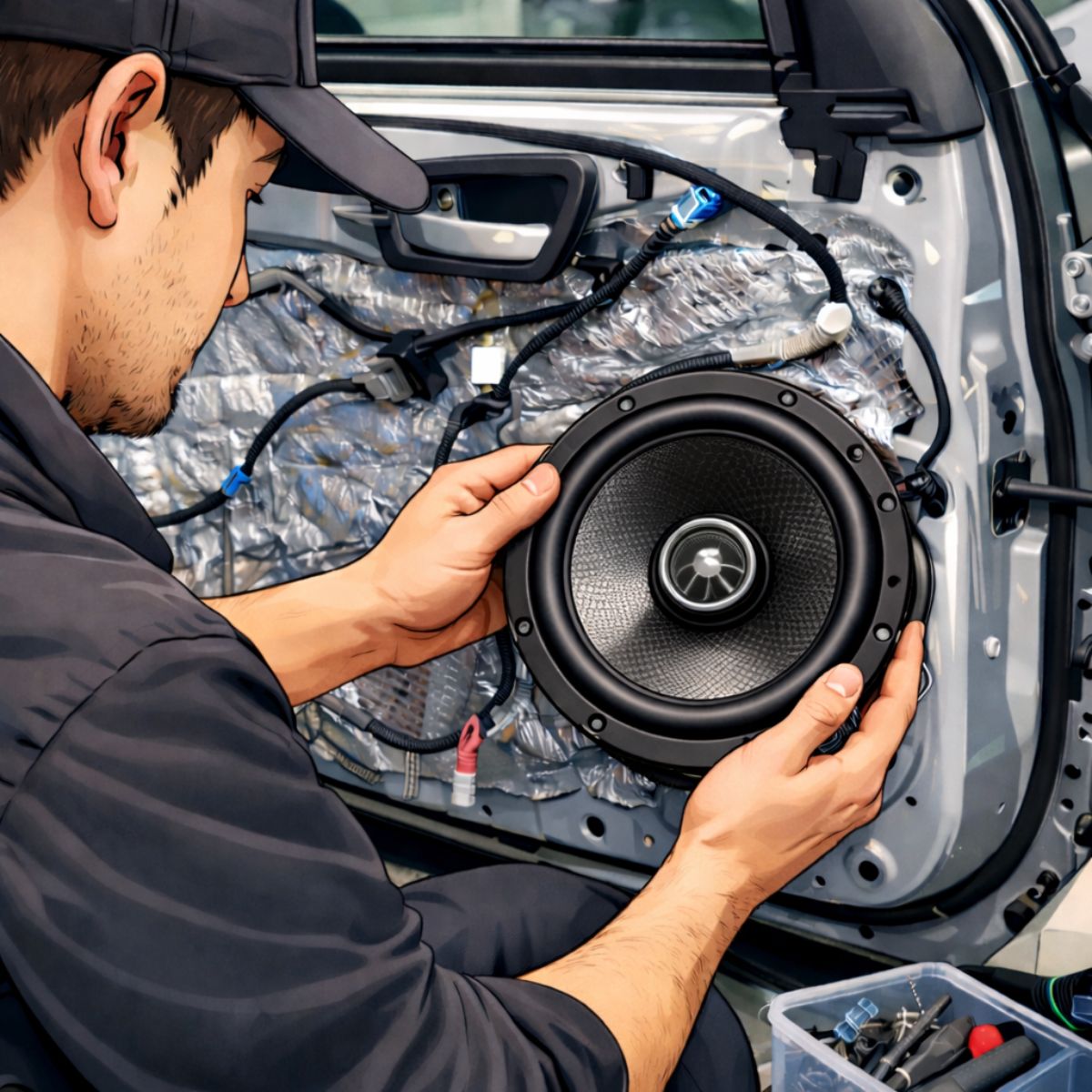 持ち込みフロントスピーカー交換(セパレート・ドアにウーファーとツイーターのドア内完結)